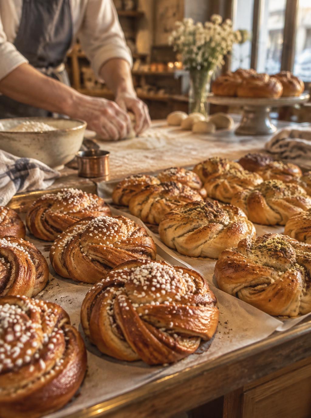 Bagare som formar deg bland nygräddade bullar